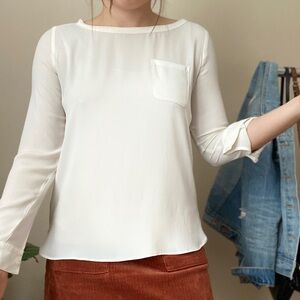Elegant White Pocket-Detail Top